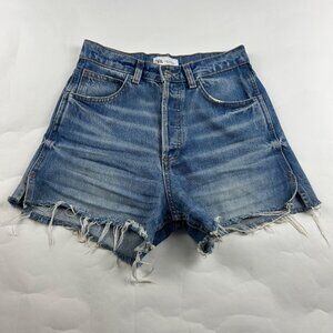 Zara Blue Distressed Denim High Rise Button Fly Cutoff Shorts 4